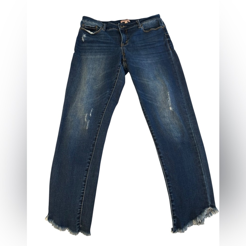 JUICY COUTURE Distressed Skinny Jeans Raw Frayed Hem Sz 8 Blue Y2K Vibe - Picture 8 of 13